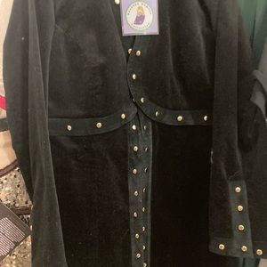 Suzanne Somers Collection 96% Cotton Hook Button Woman  Black Jacket Long.